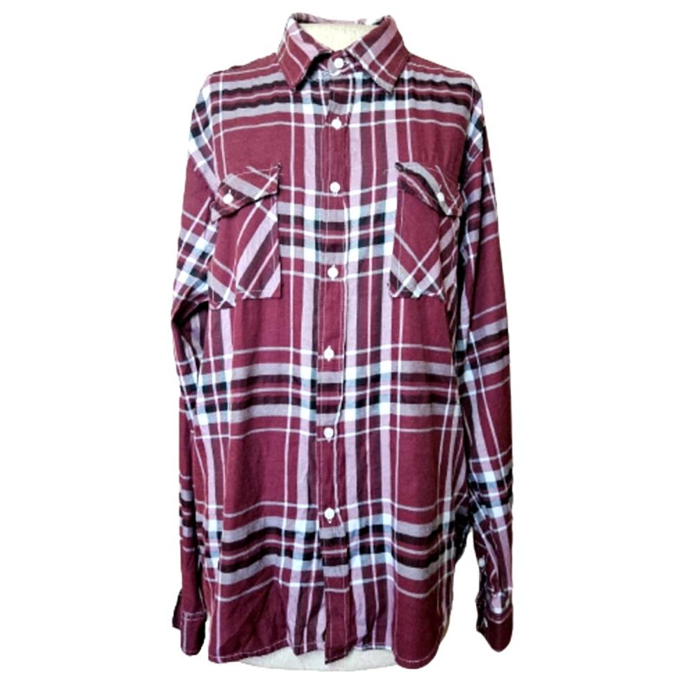 Burgendy and White Plaid Button Up Shirt Size Large